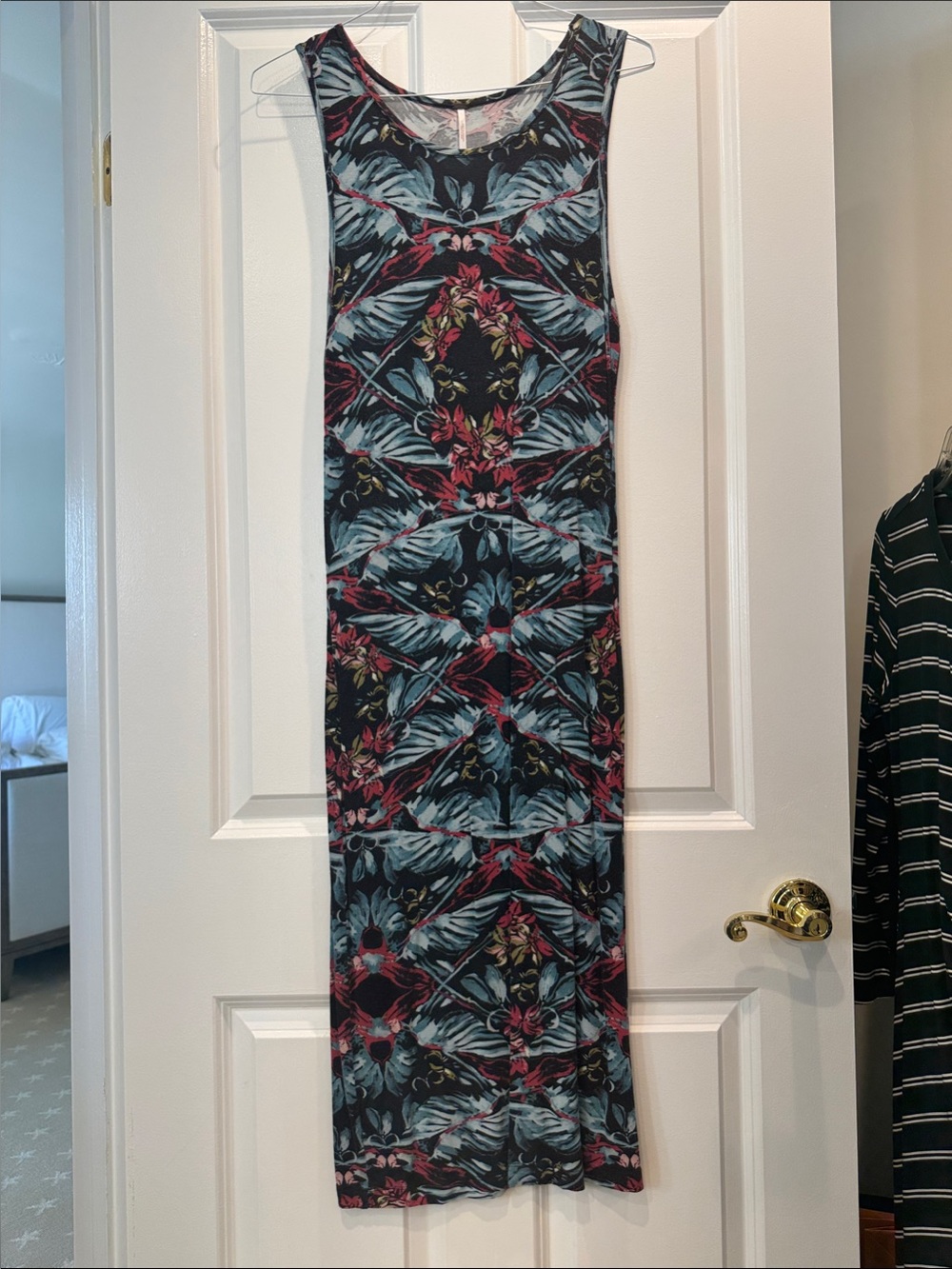 Free People Sleeveless Tropical-Print Maxi Dress in Black, Teal, and Burgundy